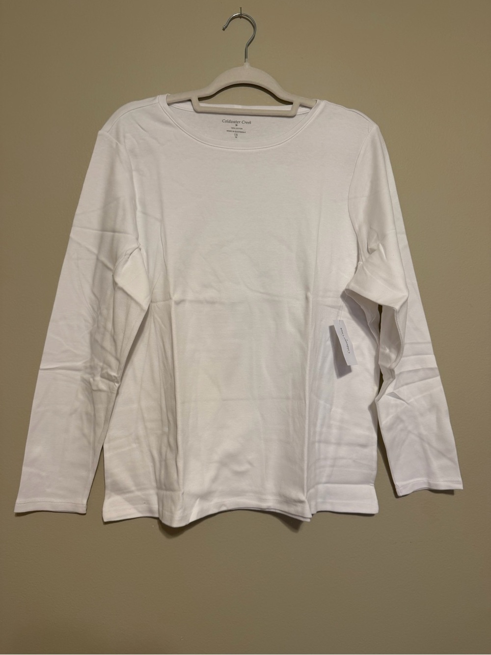 Coldwater Creek 1X NWT White 100% Cotton Long Sleeve Interlock Tee